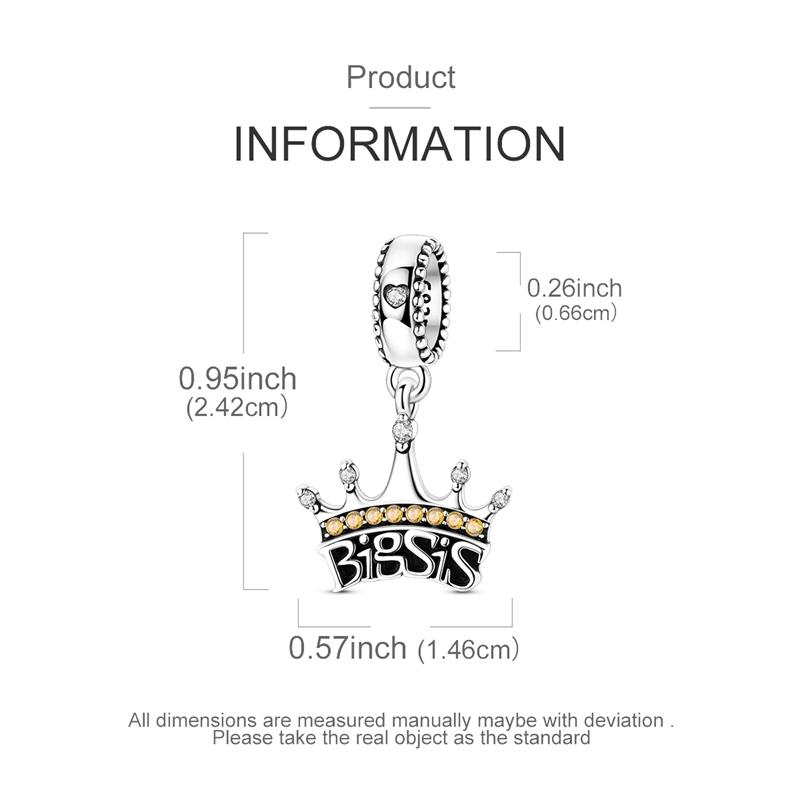 Original 925 Sterling Silver Charms Bead Sister Crown Pendant Fit Original Bracelets Necklace For Women DIY Jewelry Gift