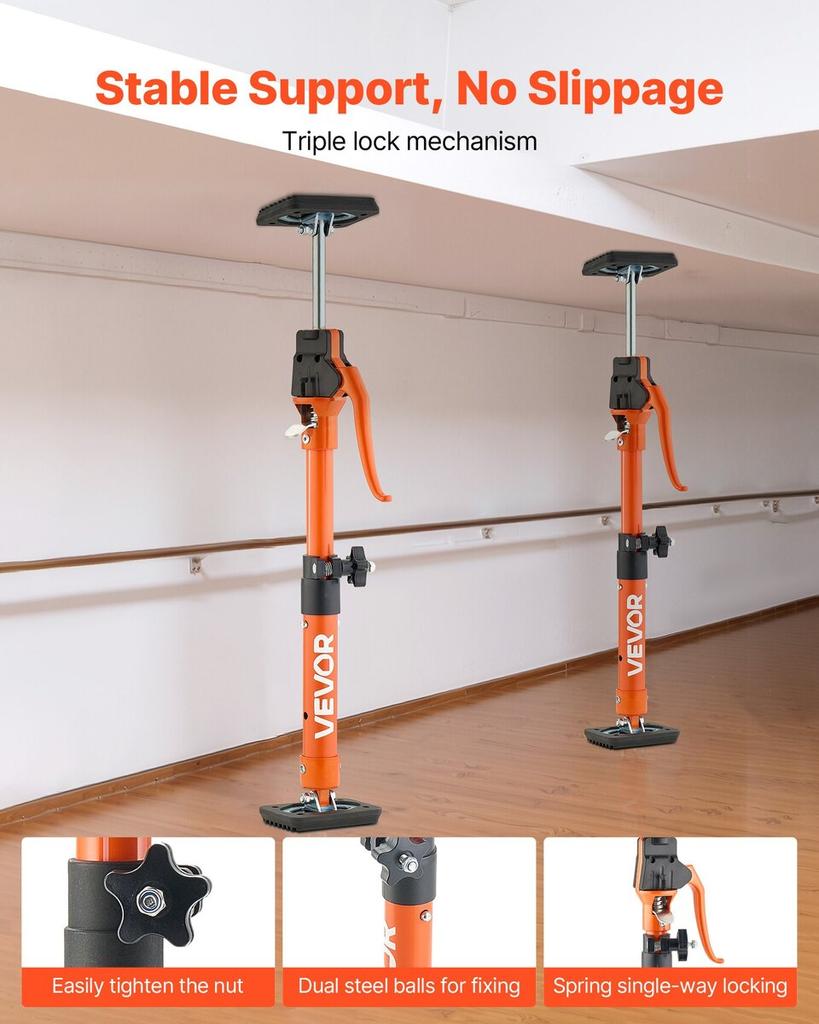 Cabinet Jack Support Pole, 2-Pack, 40-60 cm Steel Telescopic Quick Support Rod, Adjustable 3rd Hand System up to 100 kg Capacity for Installing