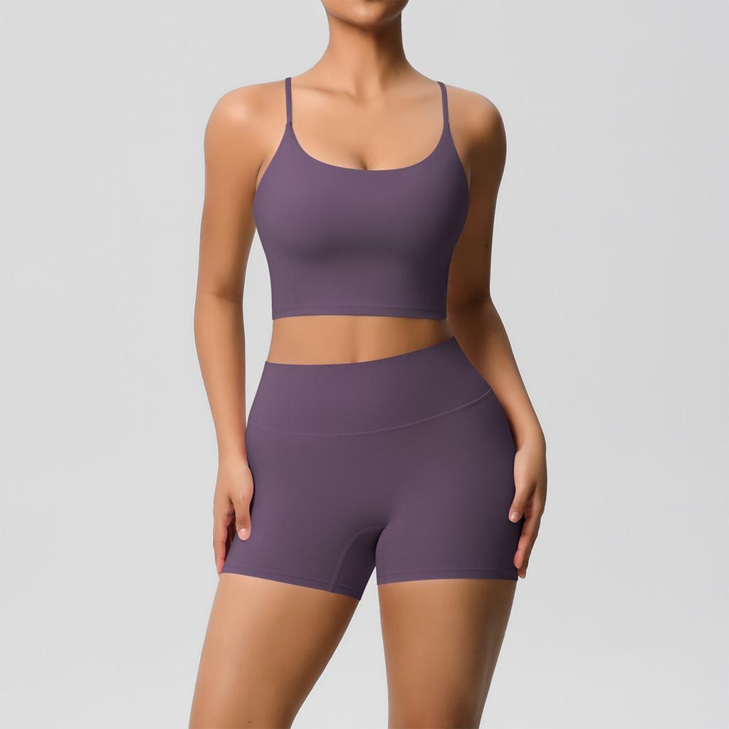 Женская мода однотонный топ с открытой спиной облегающая дышащая одежда для йоги спортивная одежда для бега фитнеса шорты комплект