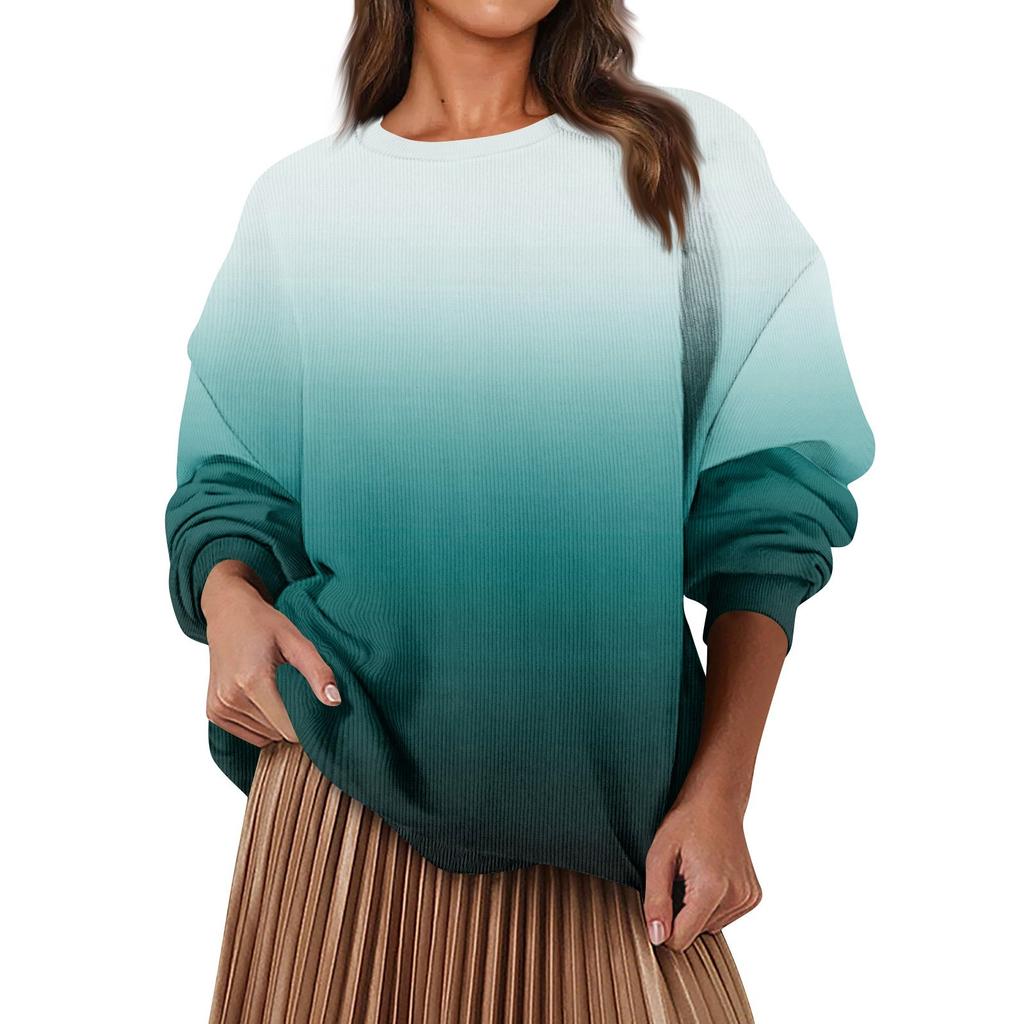 Женская модная повседневная свободная толстовка с круглым вырезом и длинным рукавом с градиентным цветом