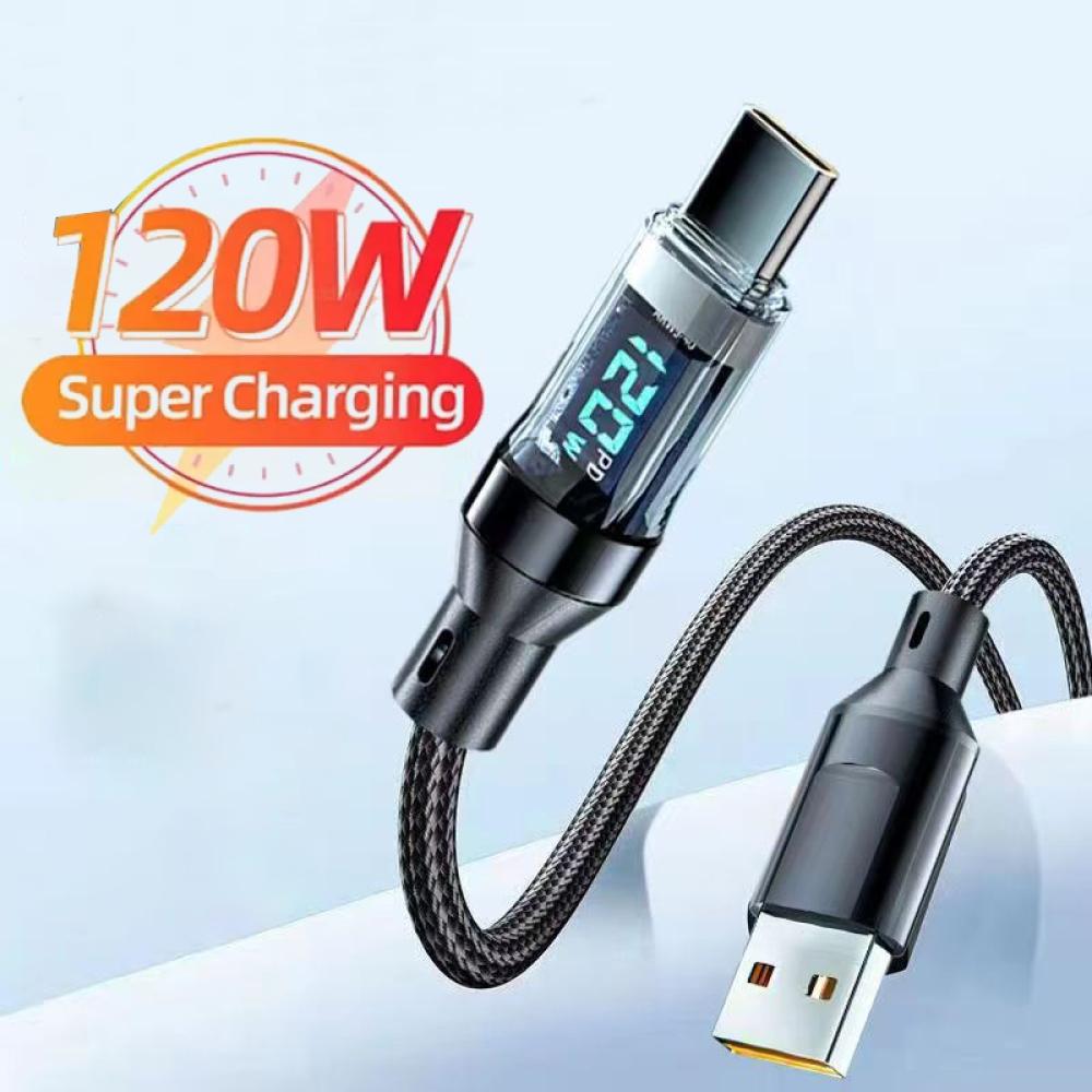 120 Вт USB Type C кабель для быстрой зарядки для Xiaomi Redmi LED Display Phone шнур для передачи данных для Samsung Huawei Honor OPPO 1M 2M