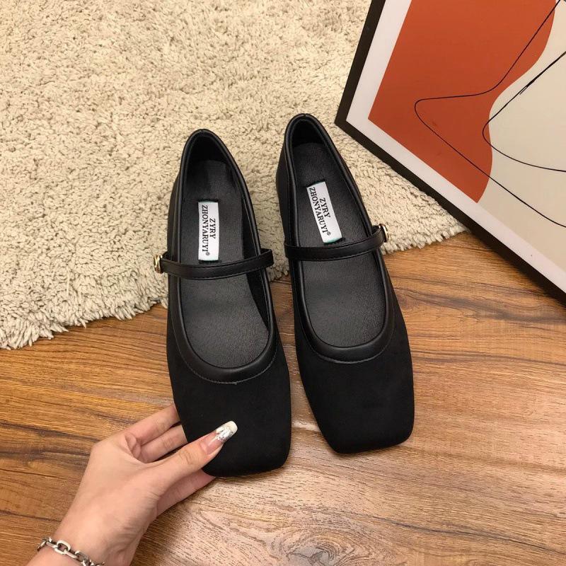 Z Fairy Retro Square-Toe Suede Mary Jane Heels - Women's 2024 Spring Soft Leather