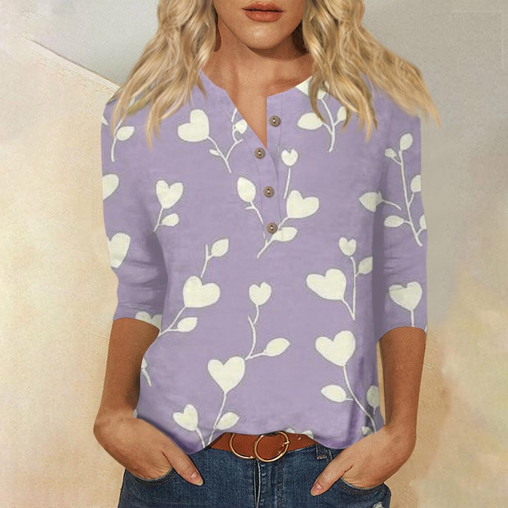 Женская мода повседневная блузка с пуговицами и рукавом 3/4 с принтом ко Дню святого Валентина