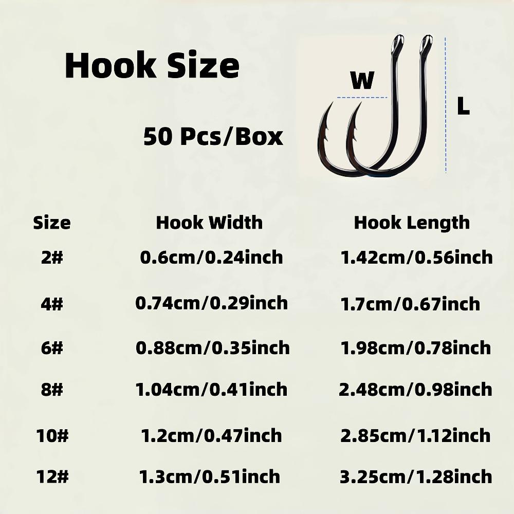50 шт. Прочные двойные крючки для рыбалки с утяжеленной петлей и кольцом - для морской/пресноводной рыбалки, щуки, форели, окуня, лосося