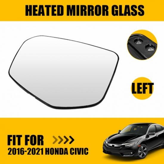 For 2016- Honda Civic Left Driver Side Door Wing Mirror Glass Heated 1PC N