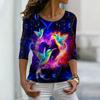 Women Autumn Tops Loose Butterfly Cashew Nuts Print Causal Long Sleeve T-shirt Top Blouse