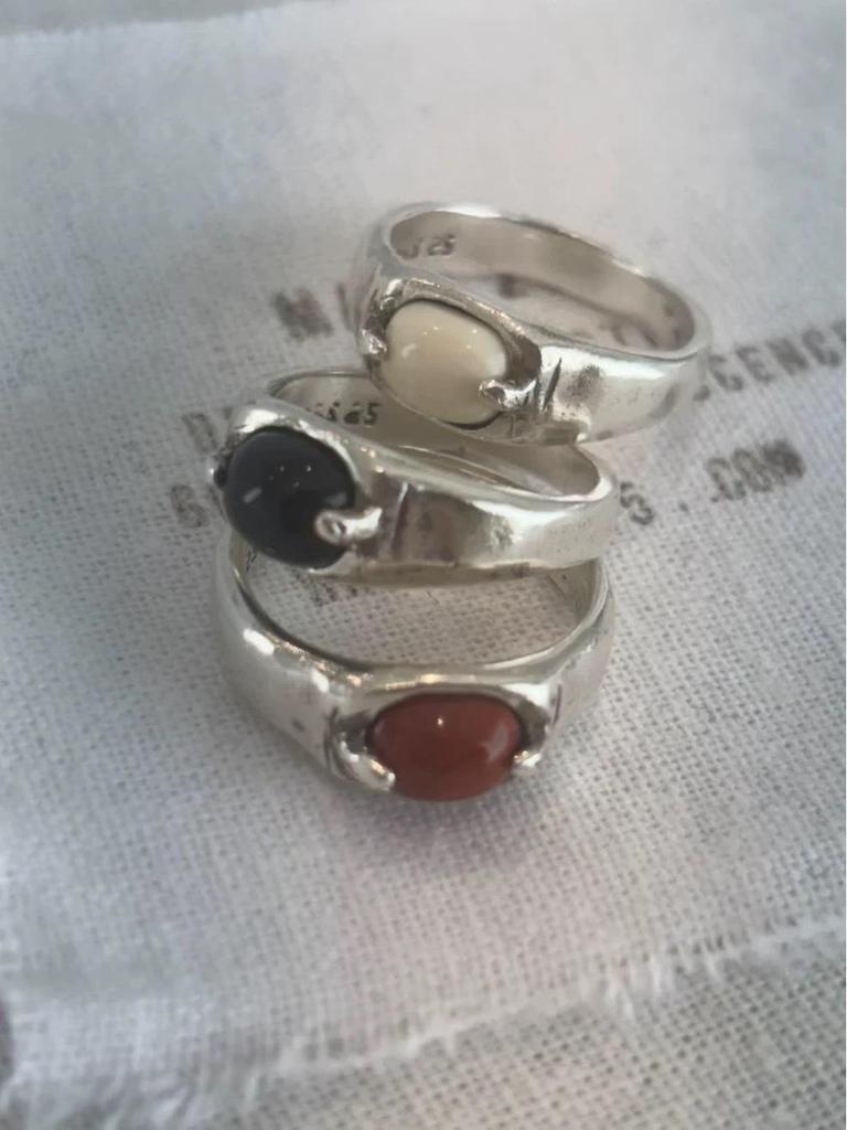 MA* Кольца из состаренного серебра в стиле ретро с красным и черным агатом