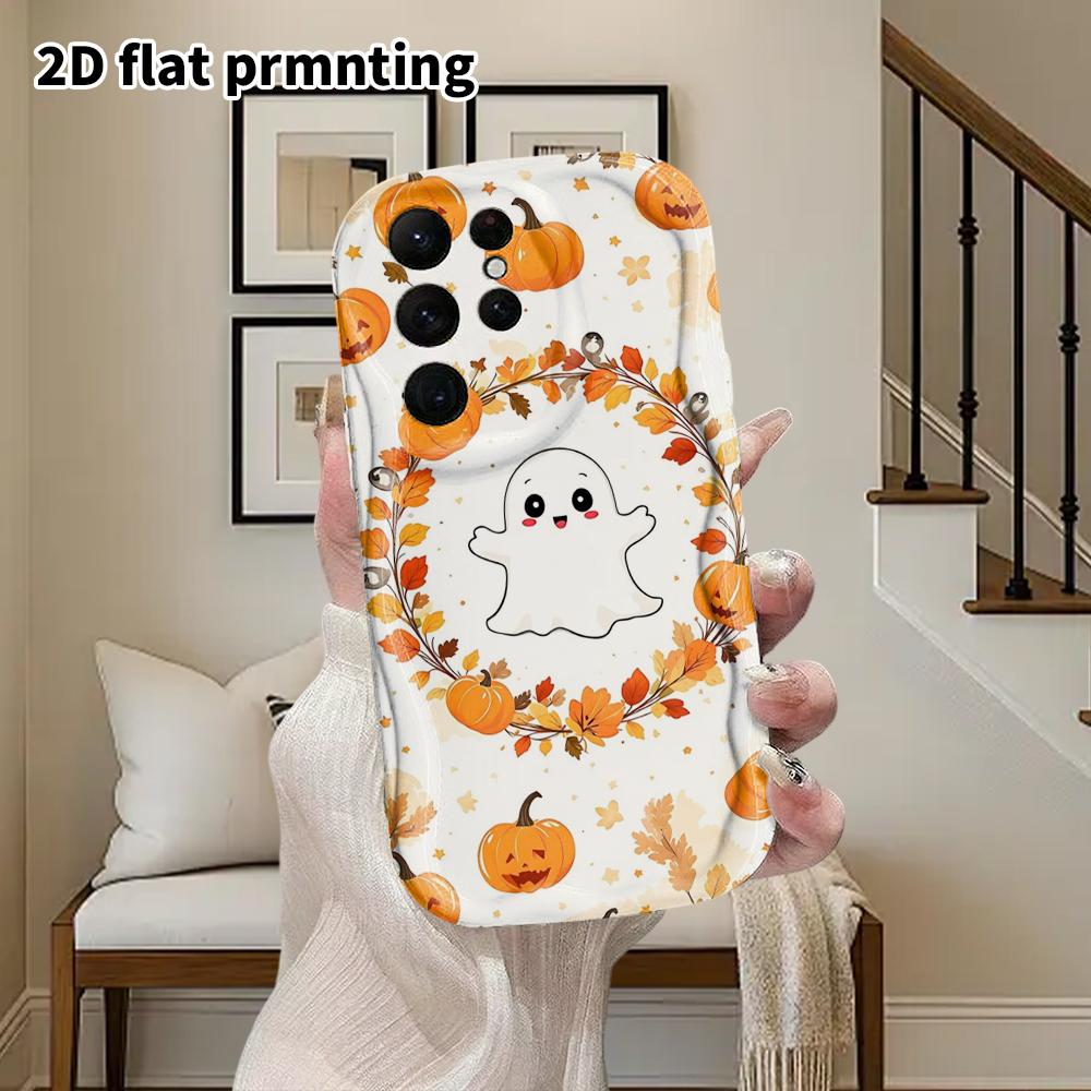 Phone Case: 2D Flat Samsung Galaxy A34 A35 M05 M06 S20 S22 S21 FE Plus 5G Protective Case, Couple Style, Pumpkin Wreath, Christmas and Halloween Gift
