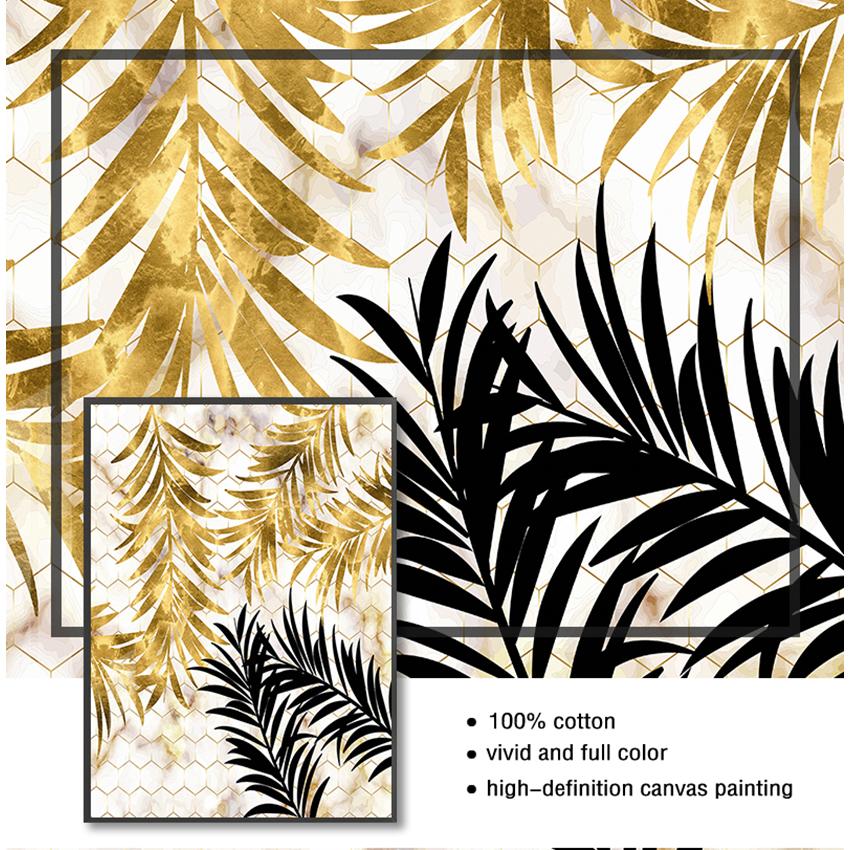 Картина на стене гостиной, спальни, декор в скандинавском стиле, растение, золотые листья, холст, декоративная живопись, искусство, абстрактный принт