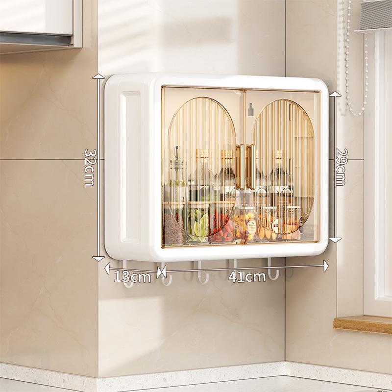 Wall-Mounted No-Drill Moisture-Proof Storage Box; Magnetic Dust-Proof Design for Bathroom and Kitchen Spice Organization.