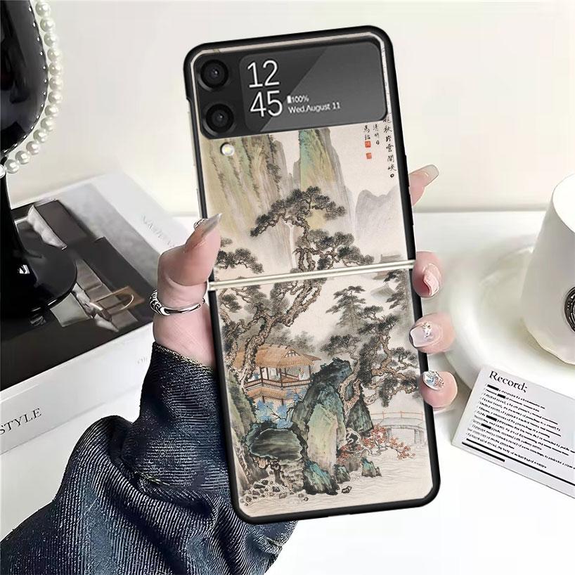 Чехлы в китайском стиле с рисунком тушью для Samsung Galaxy Z Flip 4 5 6 7 3 Z Flip7 Flip6 Flip4 Flip5 Flip3 5G Жесткий противоударный Fund
