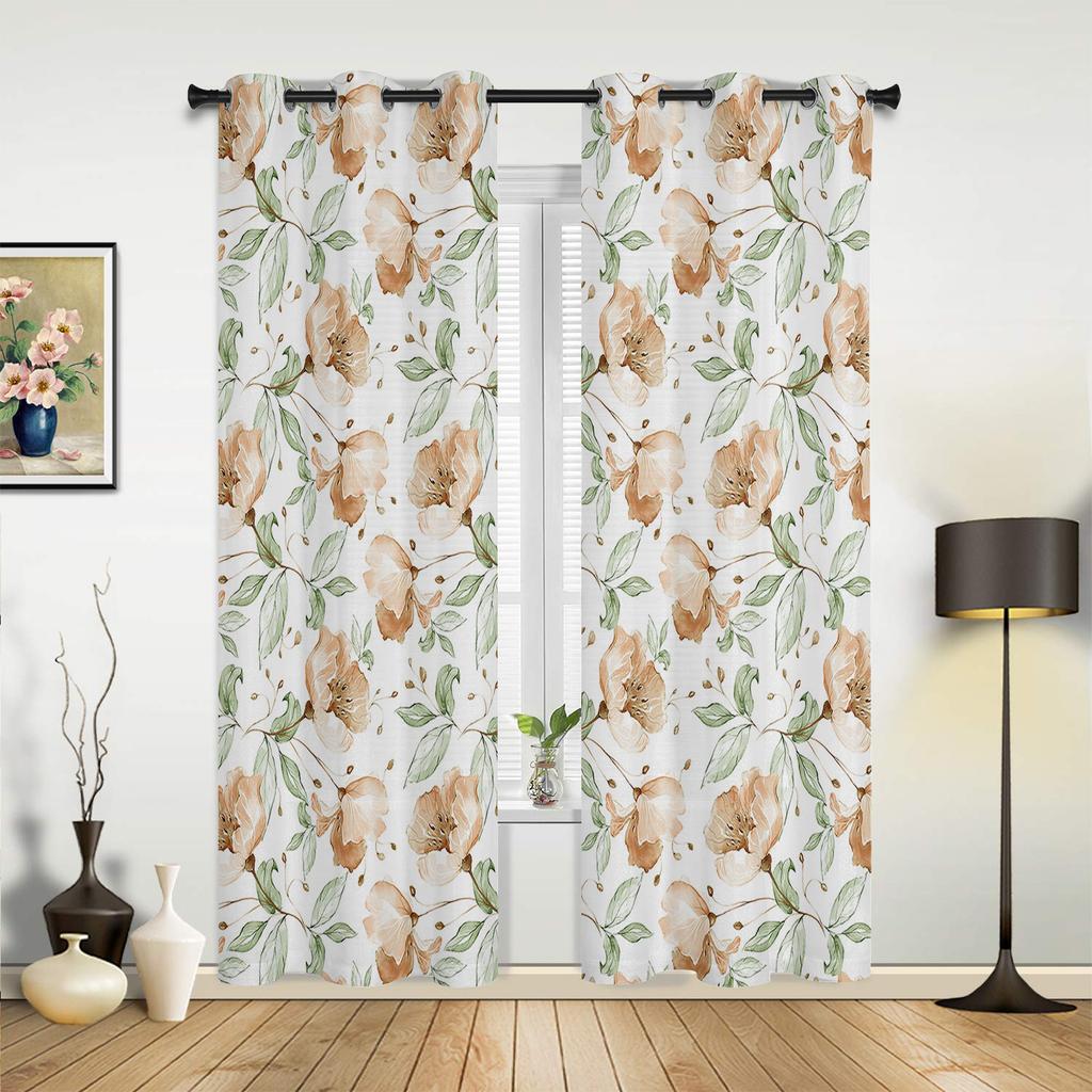 Оконные шторы с цветочными растениями для гостиной, дома, спальни, кухни, рождественские занавески