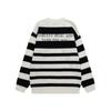 Mens Oversized Crewneck Knit Sweater With Colorblock Stripe Music Note Letter Print Casual Streetwear
