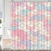 Hexagon Plaid Shower Curtain, Pastel Colors, Machine Washable Polyester with Hooks, Modern Bath Decor
