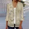 Женская мода свободный повседневный принт с рукавом три четверти рубашка на пуговицах кардиган топ