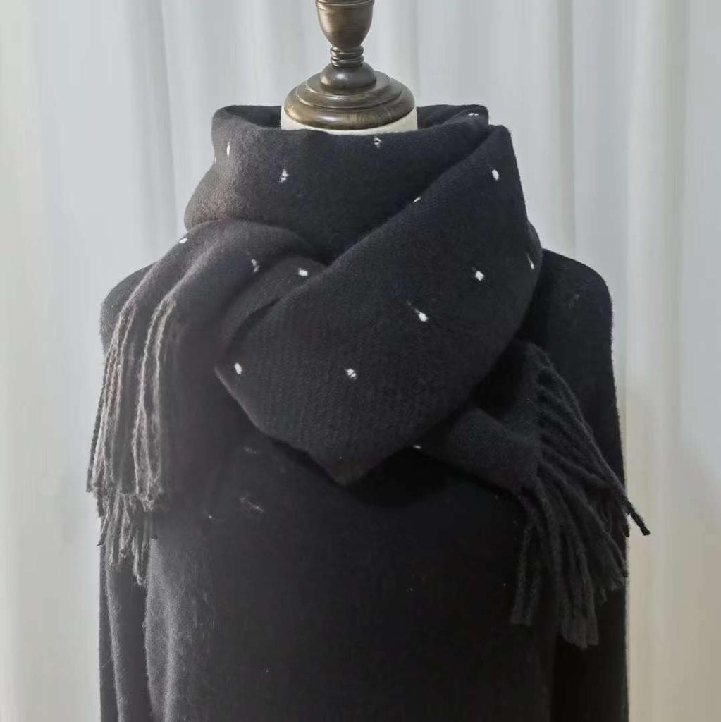 Scarf women's autumn and winter sweet thickened warm scarf versatile couple shawl colored dot knitted tassel