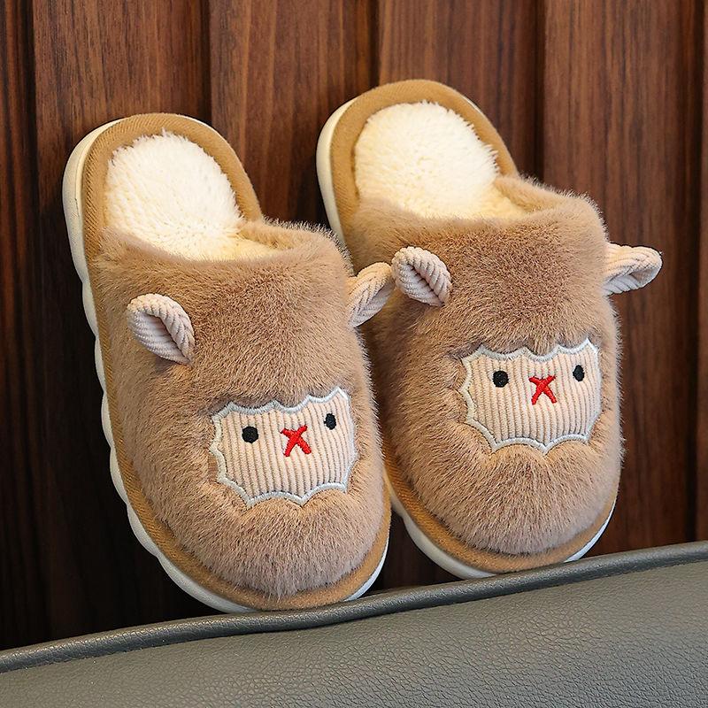 Детские хлопковые тапочки, милые домашние теплые нескользящие детские меховые тапочки с героями мультфильмов, модные домашние мягкие тапочки