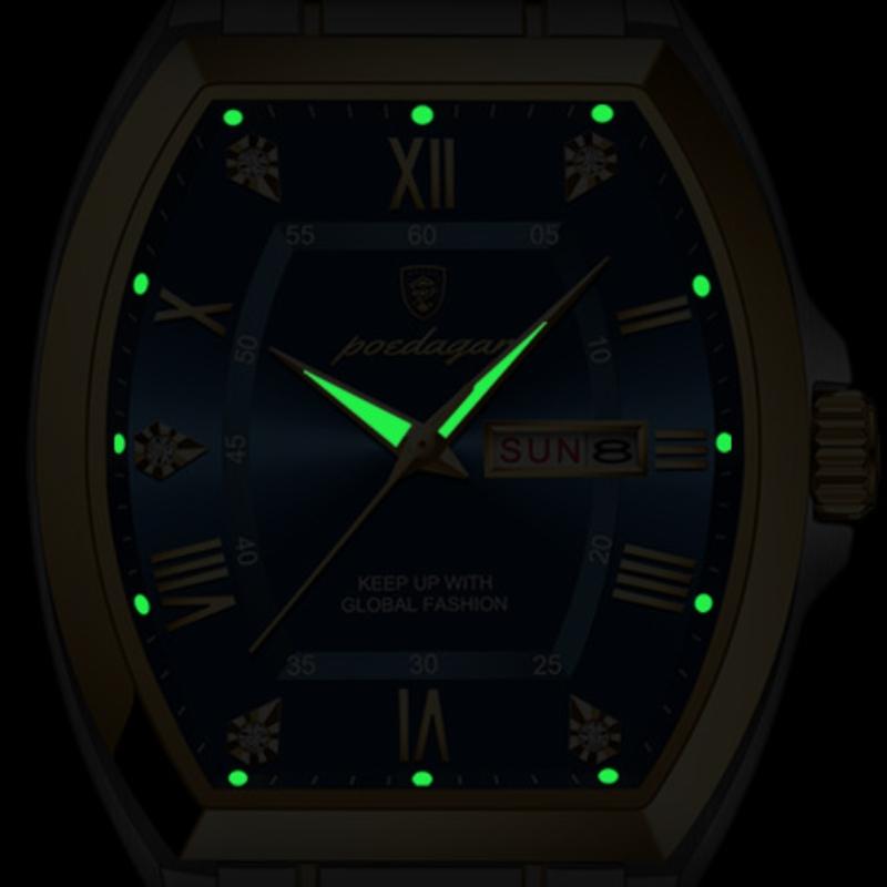 2024 New Curved Dial Men's Watch Waterproof Luminous Fashion Watch Calendar Steel Strap Tonneau Dial Watch