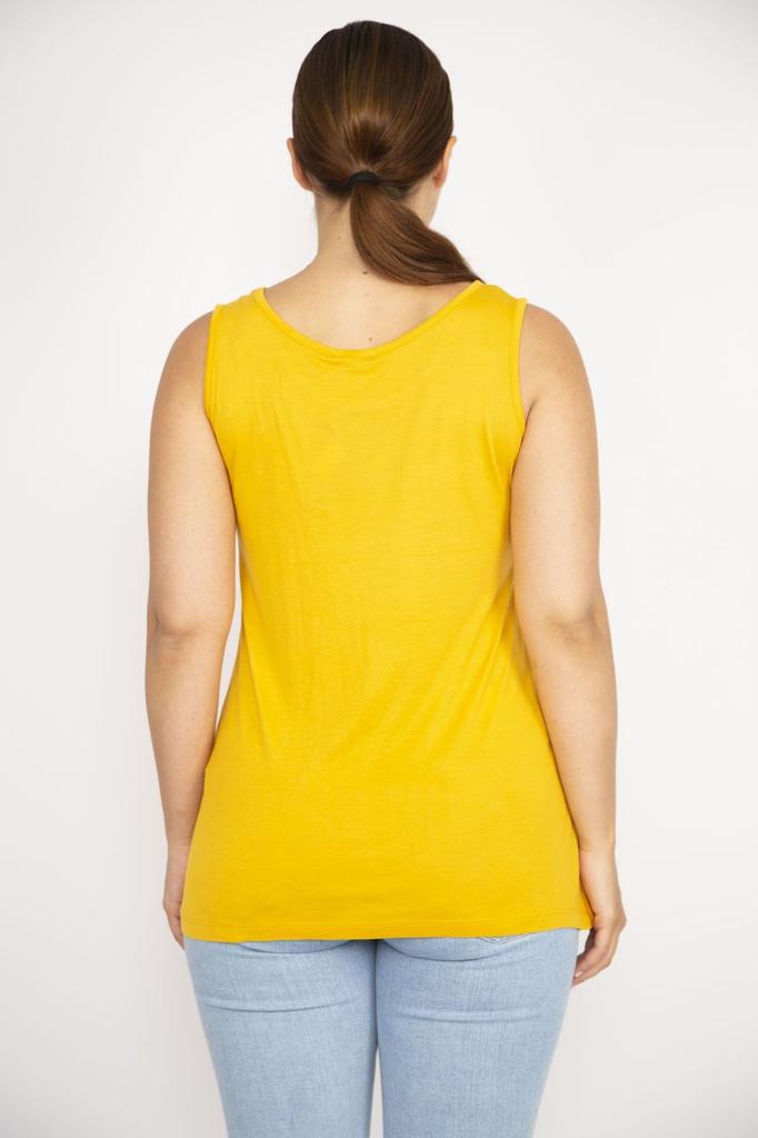 Женская блузка большого размера Горчичная блузка без рукавов с круглым вырезом больших размеров