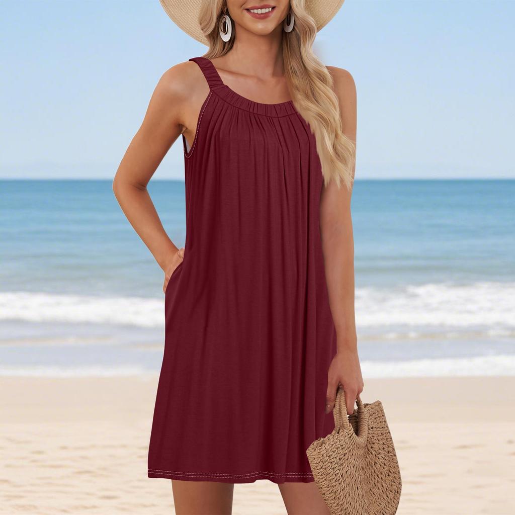 Женская пляжная жилетка Повседневная летняя С карманом На бретельках Цветное платье