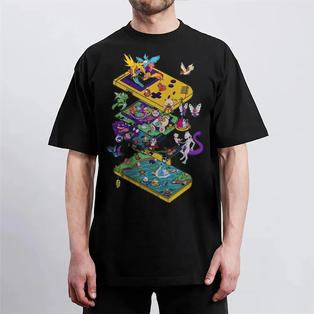 Мужская футболка Pokemon, 100% хлопок, повседневная, с круглым вырезом, с коротким рукавом, одежда, лето 2026, спортивная, повседневная, топ с коротким рукавом