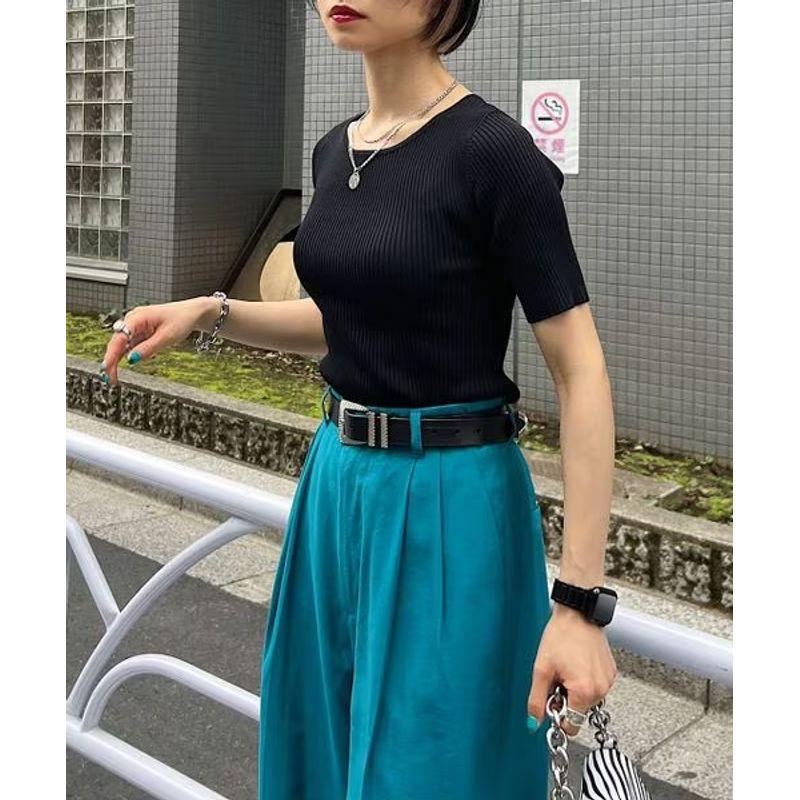Sunshine House Summer New Arrival Export Japanese Single Women's Round Neck Short Sleeve Open Back Knitwear Women's Top Stretch