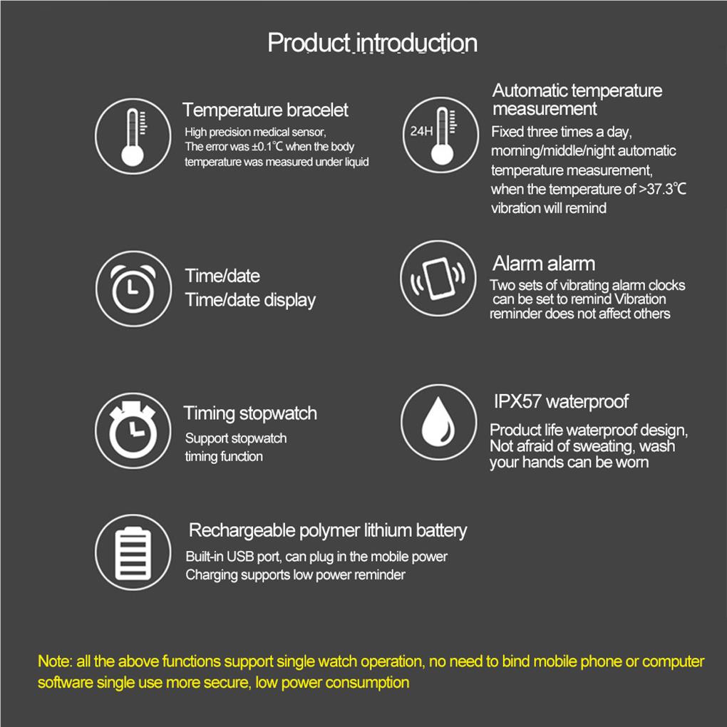 Умный браслет Оборудование для взрослых Чувствительные автоматические электронные браслеты Температура тела Сигнализация Тест Браслет Подарок Черный цвет