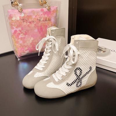 Удобные Дышащие Повседневные Кожаные Женские Спортивные Туфли Высокие Ботинки Летние Низкий Каблук Круглый Носок Резиновая Подошва Кроссовки