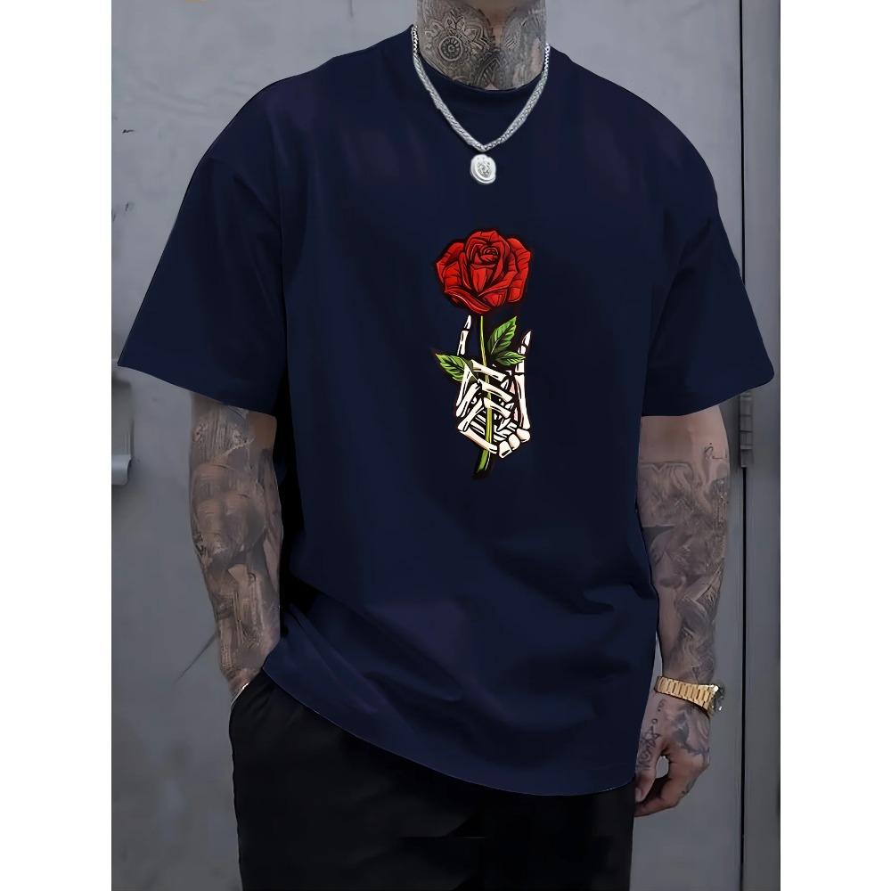 Мужская футболка с принтом в виде роз, новая, с круглым вырезом и коротким рукавом, модная, удобная, дышащая, повседневная, спортивный топ, летняя уличная одежда