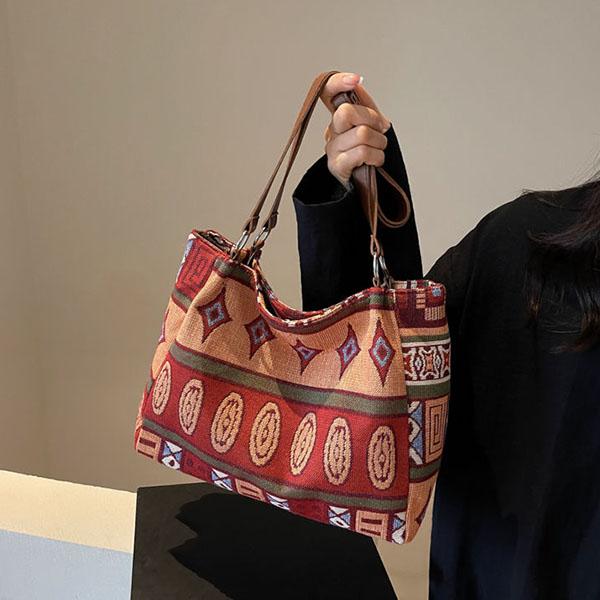 WTEMPO Этнический стиль Большие вместительные холщовые сумки Повседневные универсальные сумки через плечо Женские сумки для поездок на работу с принтом
