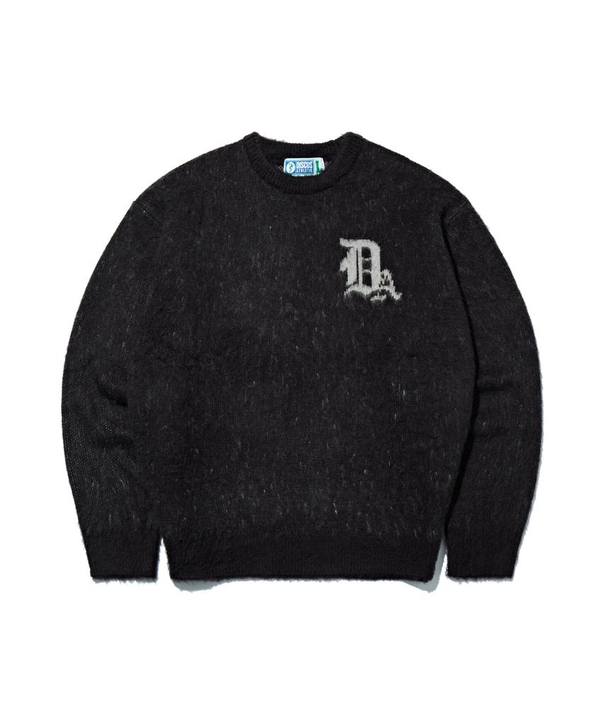 DISCUS ATHLETIC Gothic Logo Jacquard Knit Sweater Charcoal