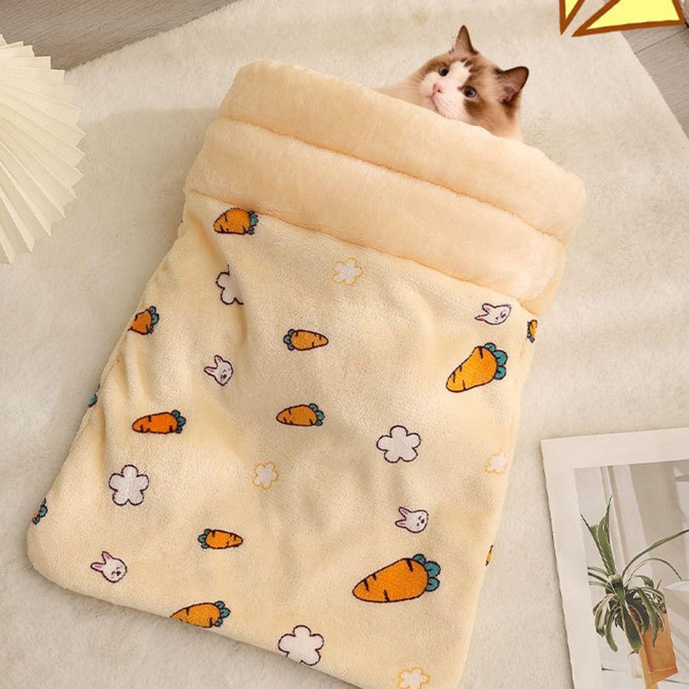 Plush Cat Sleeping Bag Thickened Kitten Quilt Bed Cute Cat Cave Bed  Pet Supplies