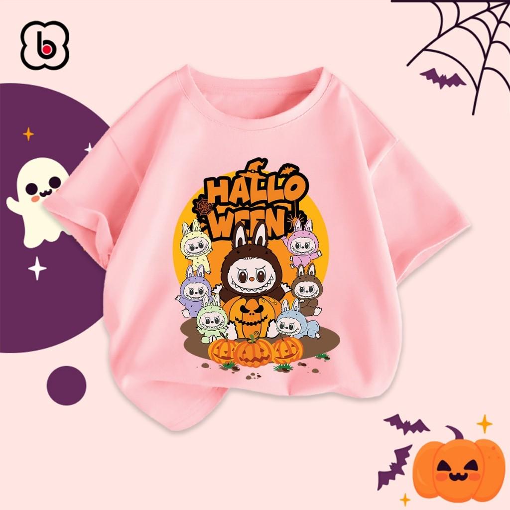Children's Halloween T-shirt, Children's Halloween Costume, with a Unique Labubu Print Girl Round Neck Short Sleeved Top