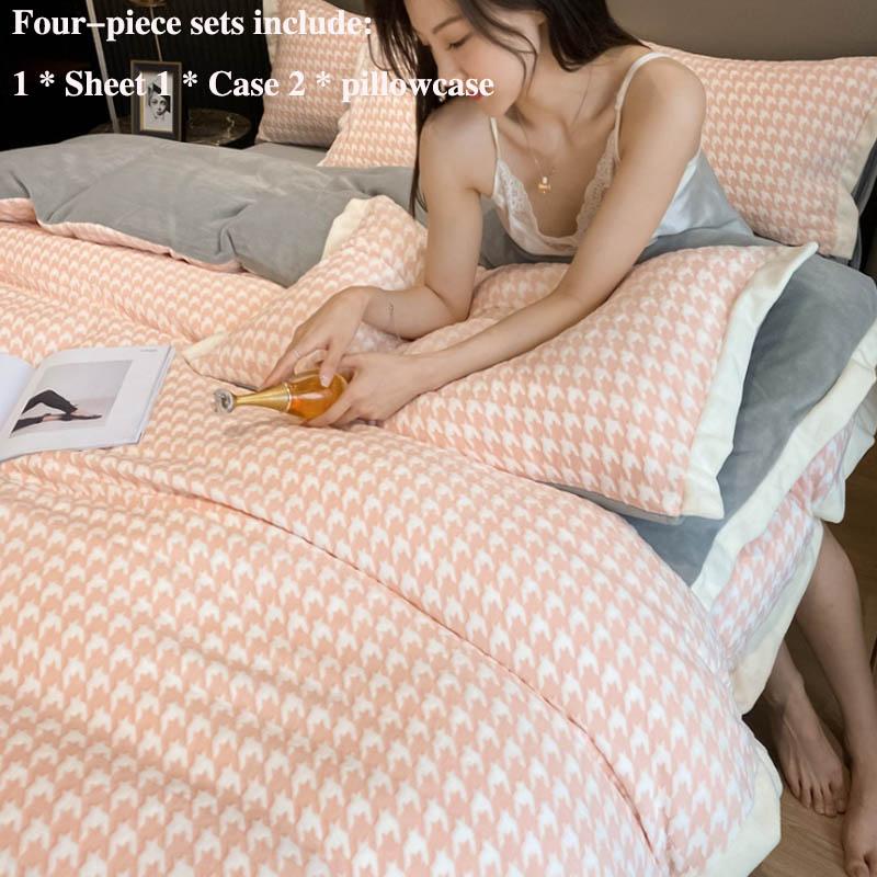 Зимняя утолщенная теплая молочная бархатная кровать, четыре комплекта простых детских бархатных простыней с тысячами птиц