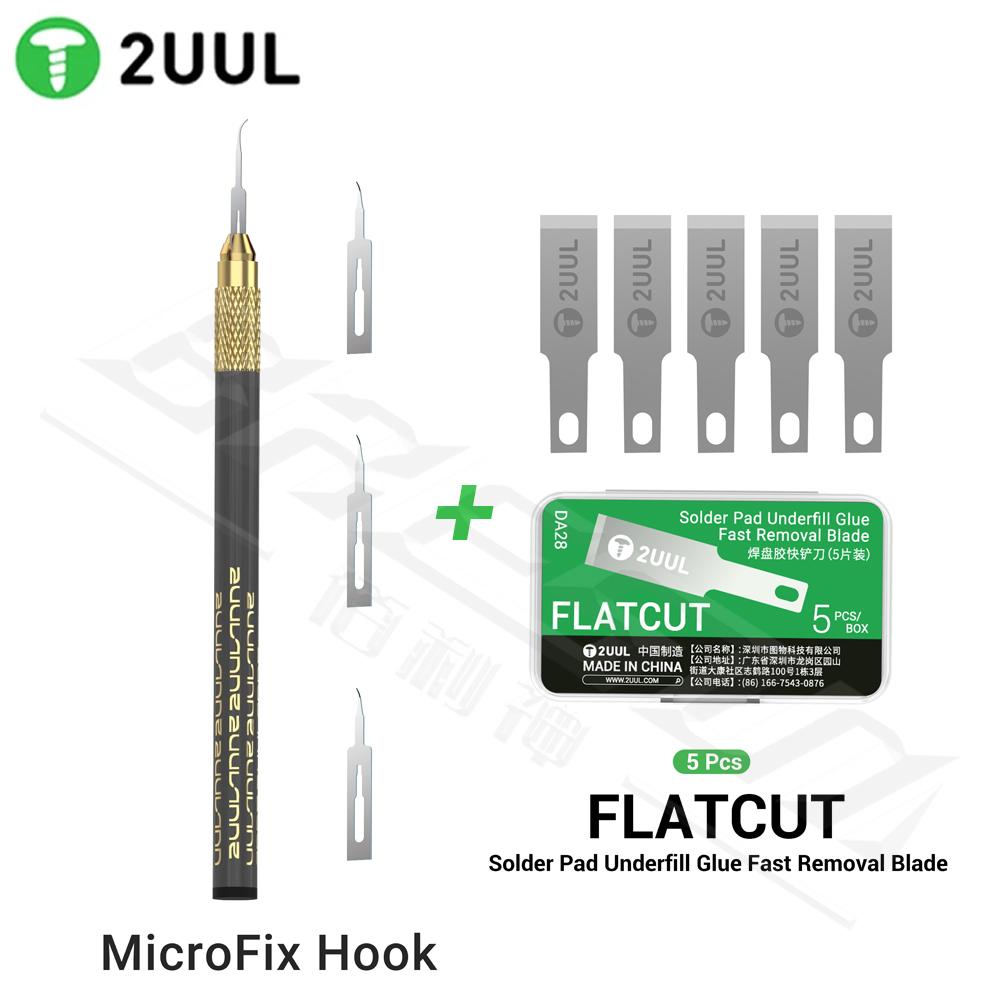 2UUL DA12 MicroFix Hook for Mobile Phones PCB Underfill Clean 3 Blades with Ultralight Carbon Fiber Holder Repair hand tools Set