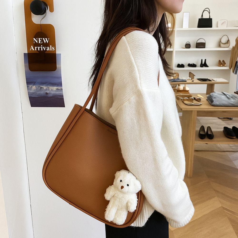 Solid Color PU Leather Shoulder Bag Korean Style Handbag Crossbody Bag Underarm Bag  Commuting