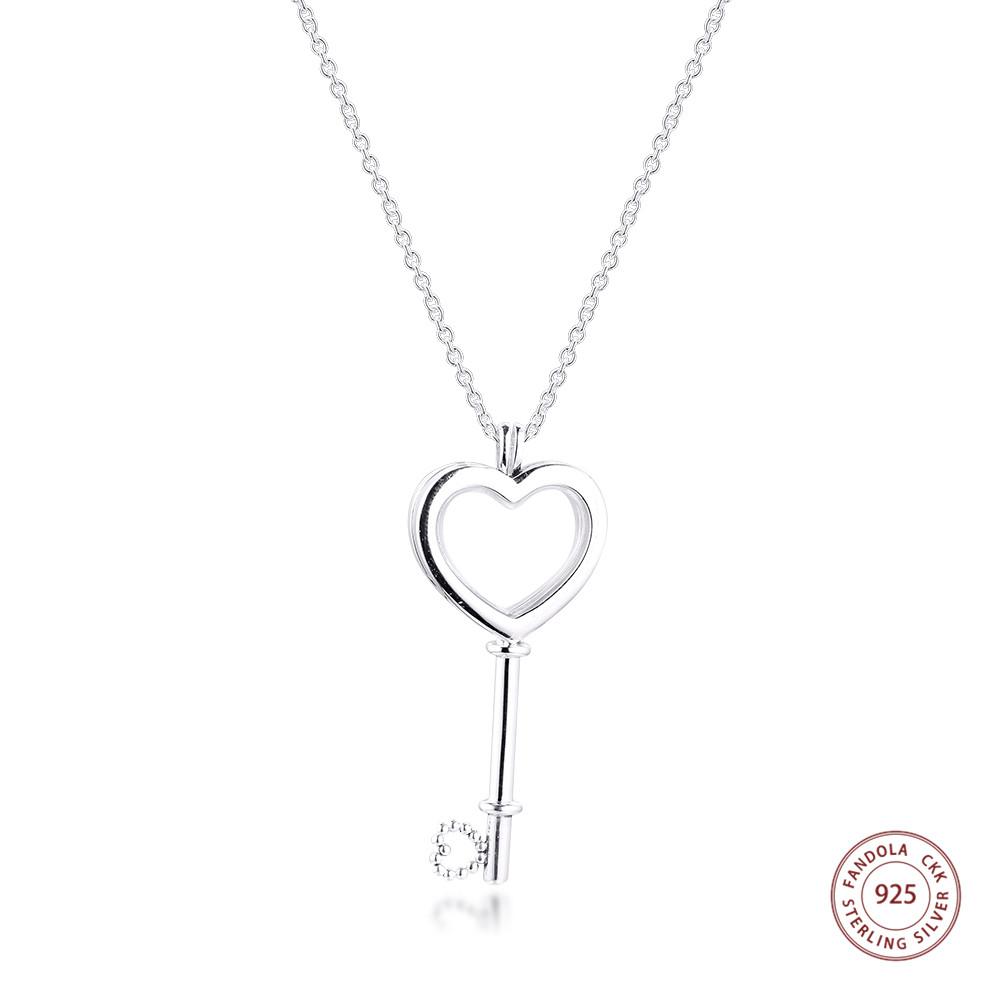Genuine 925 Sterling Silver Jewelry Moment Necklace Large Floating Locket Key Charm Pendant Necklaces for Women Collier