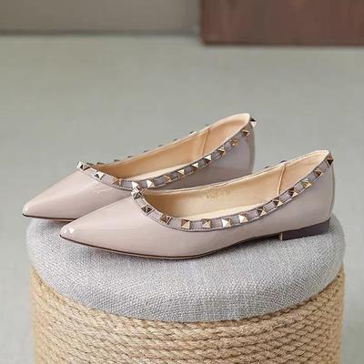 Модель с плоским дном~ остроносые одинарные туфли женские туфли-лодочки на плоской подошве из ивы с плоским каблуком и неглубоким горлом, мягкая подошва женские туфли 2025 года, новые туфли с заклепками