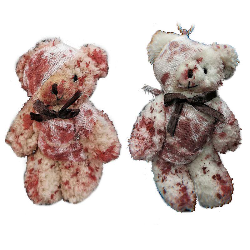 Cool Punk Bloody Plush Bear Keychain Halloween Injured Animal Bear Doll Key Ring