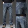 2024 Весна и осень Высококачественные сине-серые джинсы мужские свободные прямые деловые эластичные повседневные длинные брюки