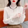 Chic Autumn Blouse Graceful Lace Chiffon Shirt, Stylish and Elegant Long Sleeve Top To Add French Style Charm