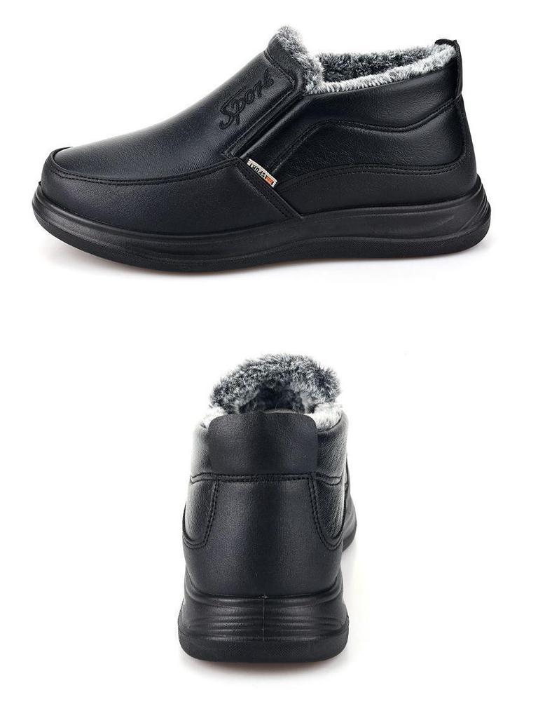 Зимние кожаные теплые хлопковые сноубутсы для среднего и пожилого возраста - Нескользящие, с шерстяной подкладкой, утепленные бархатом кроссовки для пап.
