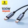 Кабель Baseus USB C на Type C 100 Вт для 16 15 Plus Pro Max, кабель зарядного устройства PD с быстрой зарядкой для Macbook Samsung