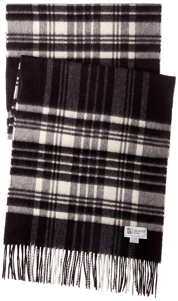 JOHNSTONS Cashmere Scarf WA57 KU0079 Black White Stewart UK ONE Women's & (-) [Used]