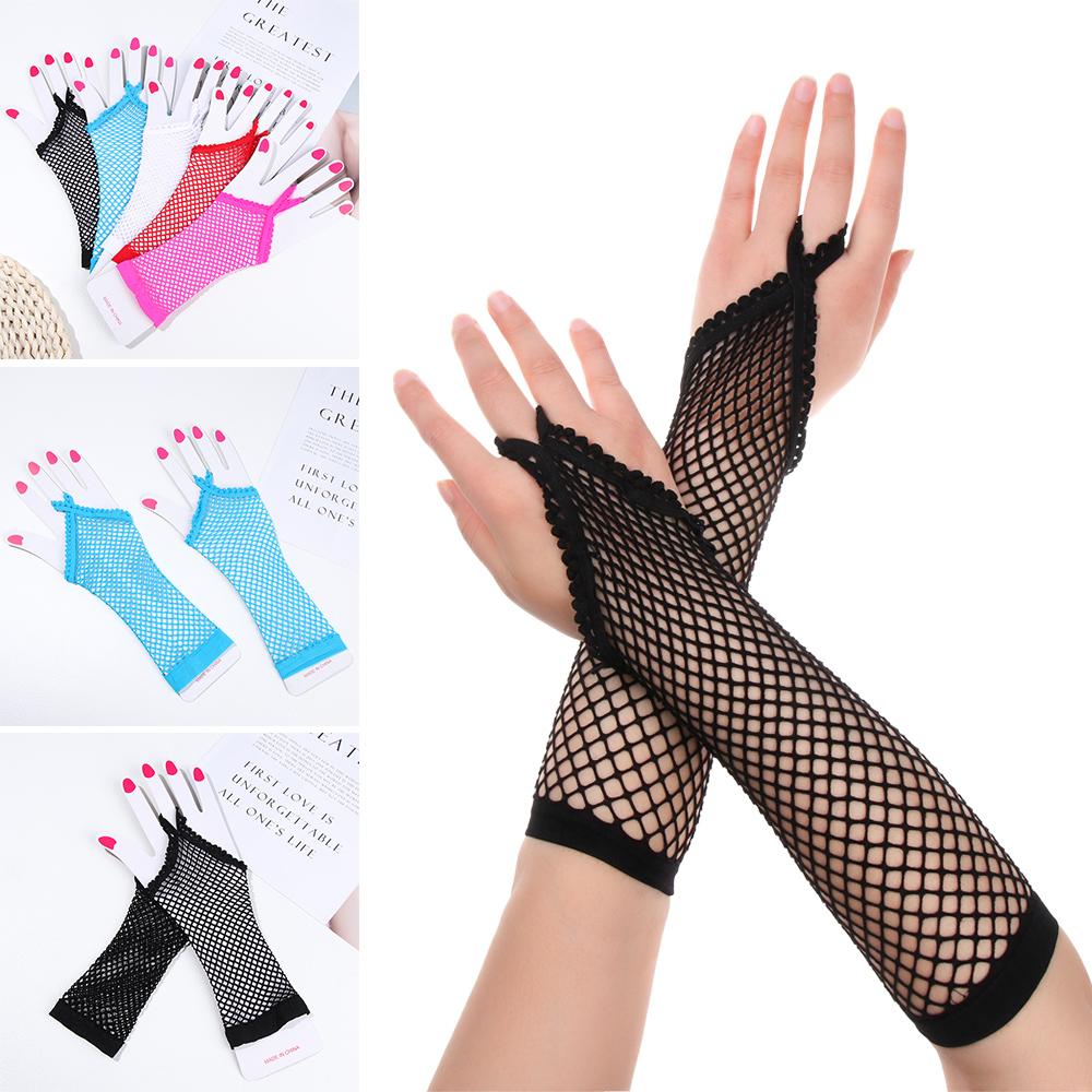 Women Net Breathable Solid Lace Mittens Fingeless Gloves Long Gloves Mesh Fishnet Gloves