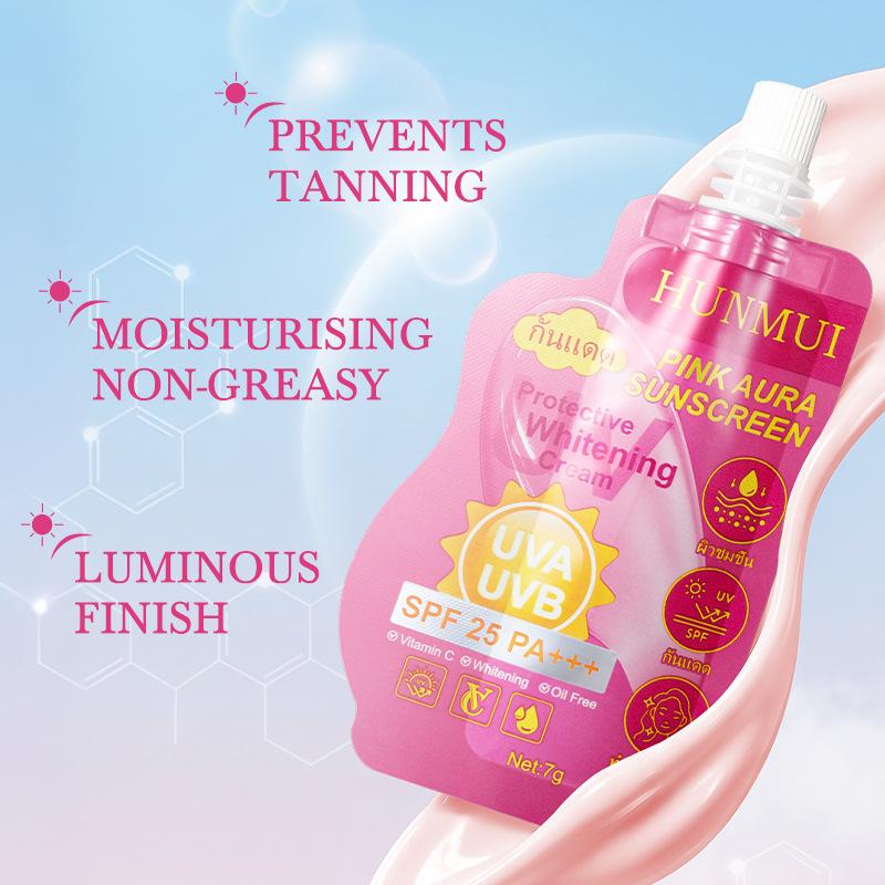 HUNMUI Pink Halo Sunscreen Moisturizing Brightening Waterproof Sweatproof UV Protection High SPF Sunscreen Lotion