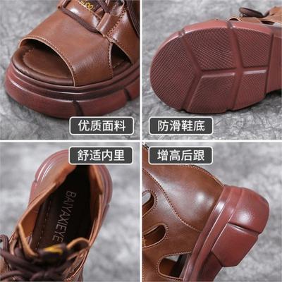 Сандалии женские весна-лето новые толстые подошвы с круглым носком открытый носок толстые подошвы ретро-стиль римские туфли с сапогами для холодного лета P426