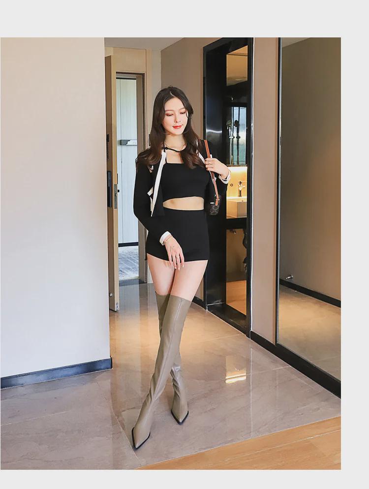 Элегантные сапоги выше колена в европейском и американском стиле с острым носком и высоким каблуком