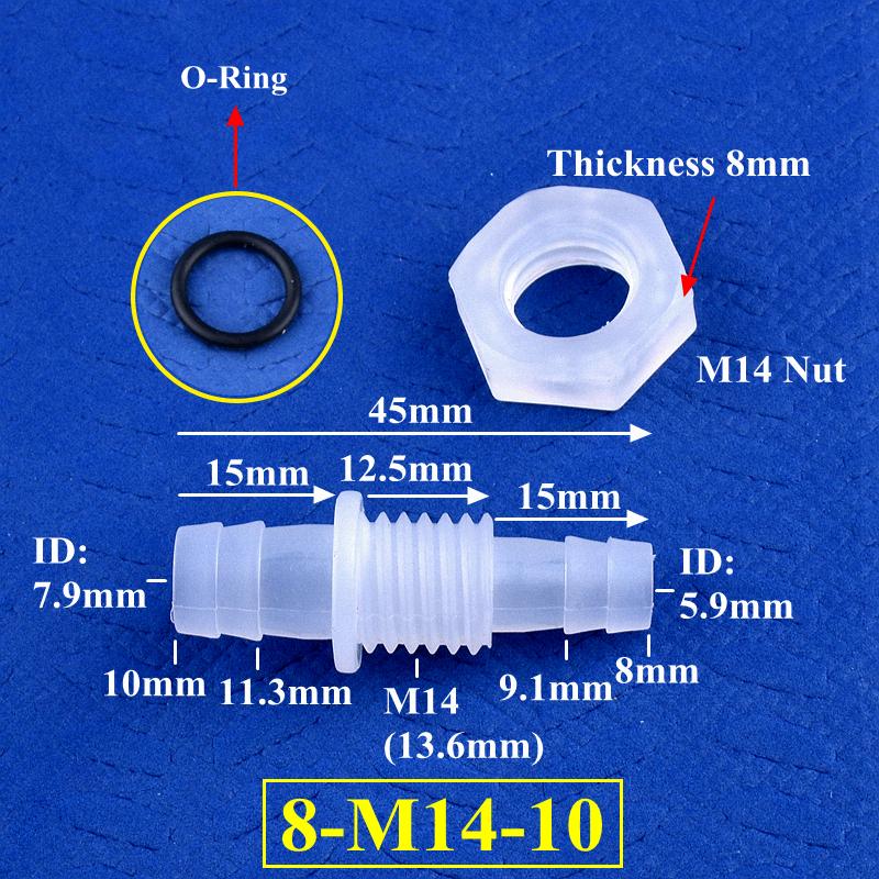 M6-M16 To 3-12mm Direct Connectors With Hex Nut  O-Ring Aquarium Tank Air Pump Adapter Garden Irrigation PP Pagoda Hose Joint