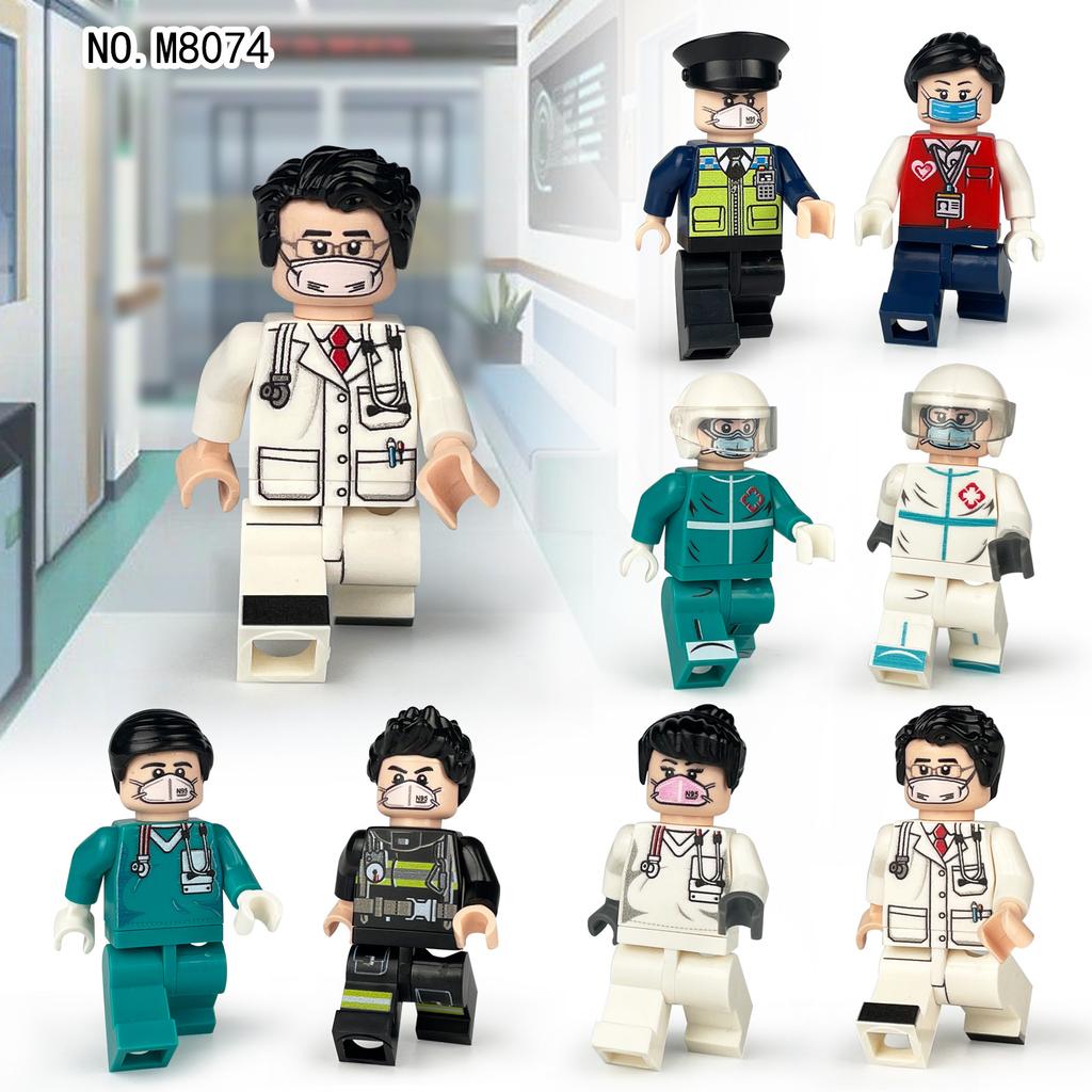 8pcs M8074 Health Care Doll Doctor Nurse Police Character Doll Small Particle Children's Building Blocks